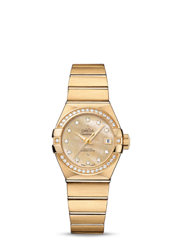Omega Constellation Co-Axial 27 Brushed Yellow Gold Diamond / Champagne MOP